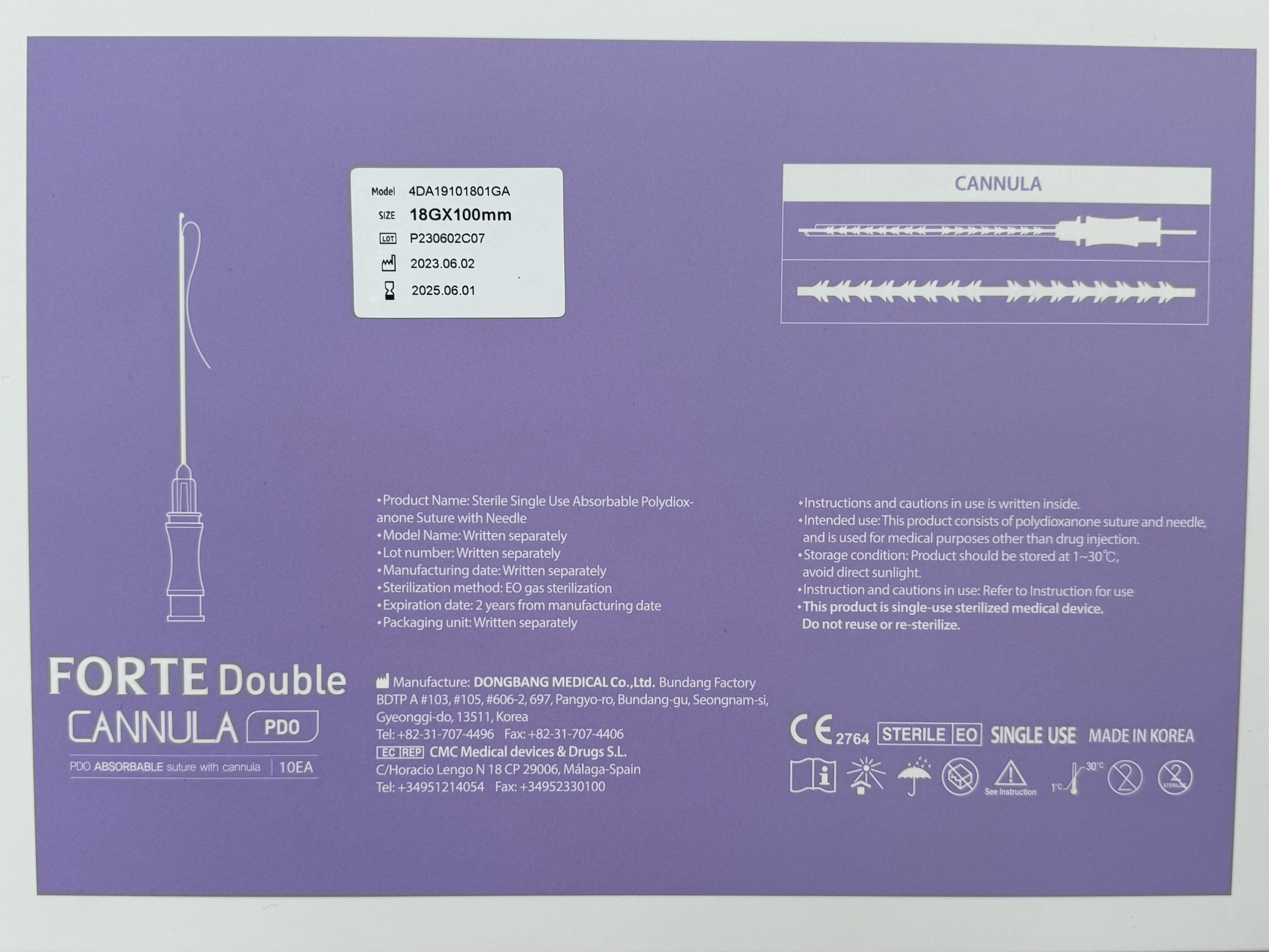 FORTE Double CANNULA PDO 18GX100mm